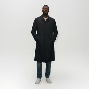 Koratron Vintage Men's Black Subtle Plaid Design 44R Overcoat Borg Fur Lining